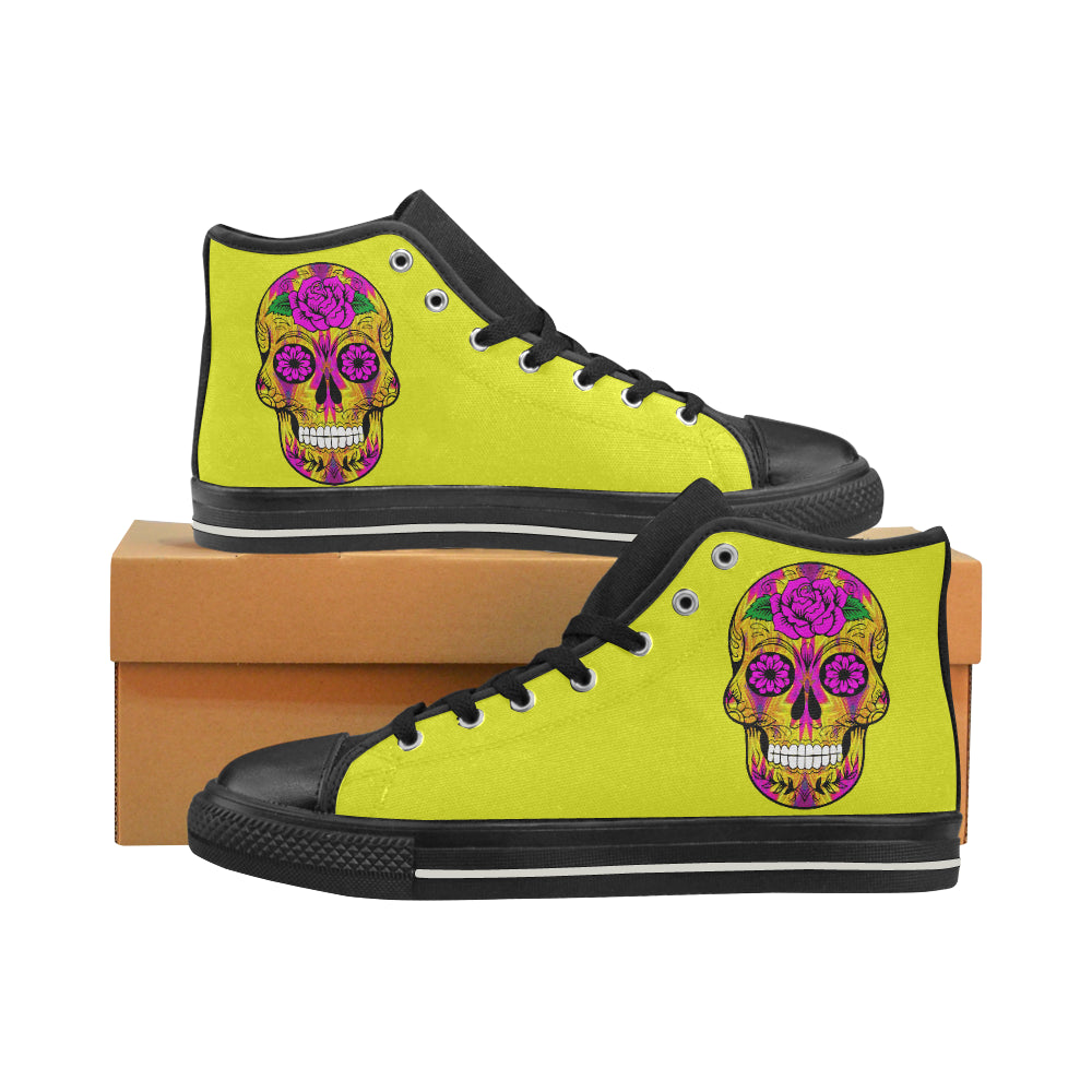 skull 10 yellow Men’s Classic High Top Canvas Shoes (Model 017)