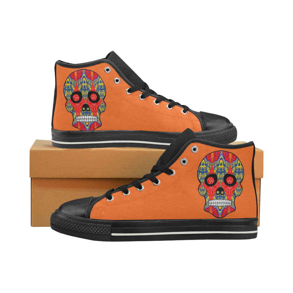 skull 8 orange Men’s Classic High Top Canvas Shoes (Model 017)