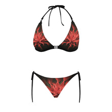 Load image into Gallery viewer, floral fract 2 red Buckle Front Halter Bikini Swimsuit (Model S08)