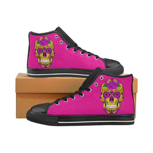 skull 10 pink Men’s Classic High Top Canvas Shoes (Model 017)