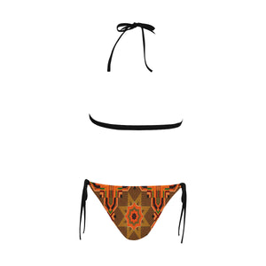 Kente 10 Buckle Front Halter Bikini Swimsuit (Model S08)